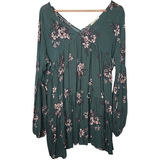 JADE by JANE Women's V Neck Bohemian Floral Blouse Green Pink Size XL - Picture 2 of 6
